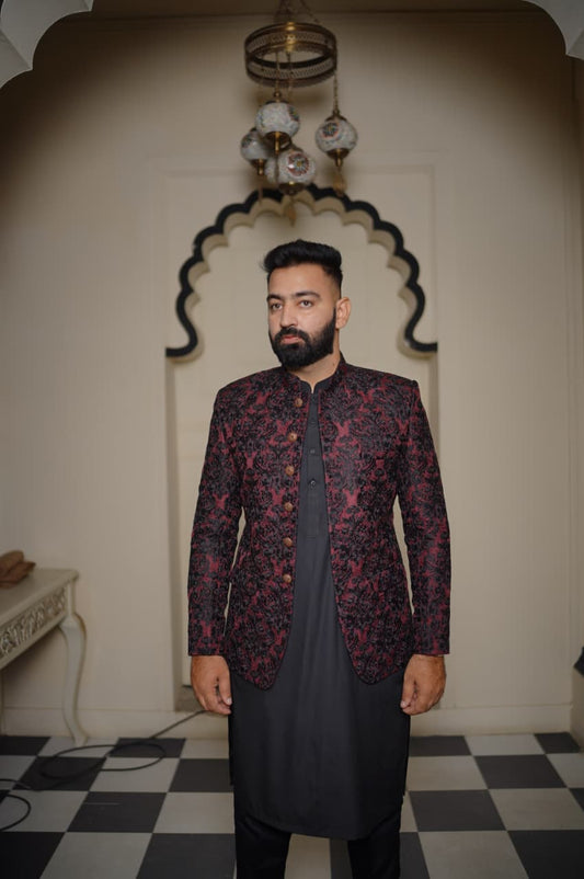 Maroon embroidered noble prince coat