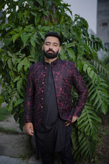Maroon embroidered noble prince coat