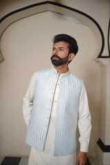 soft blue embroidered waistcoat