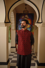 Maroon rich waistcoat.