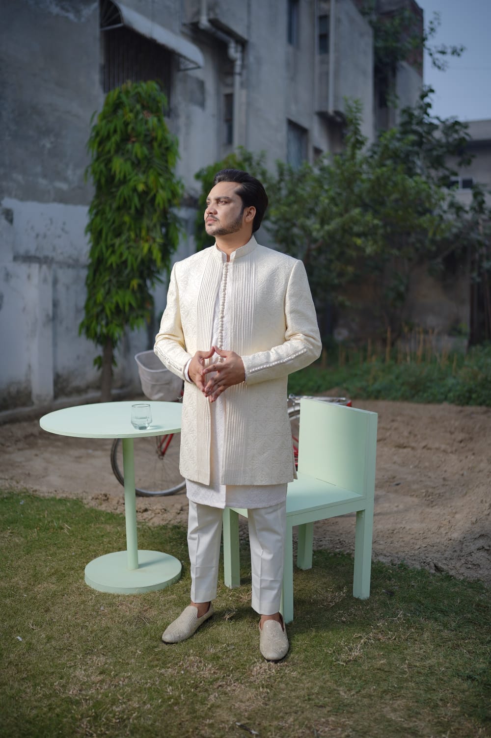 Signature open short sherwani