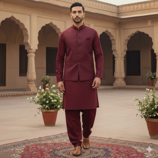 Royal maroon waistcoat.